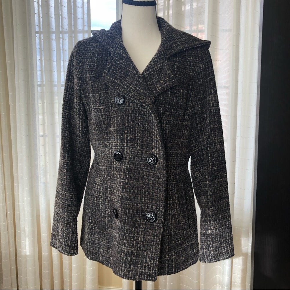 Anne Klein hooded tweed coat